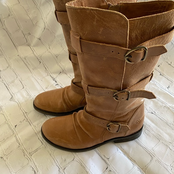 Leather tan motorcycle boots tall size 8 - Picture 2 of 8